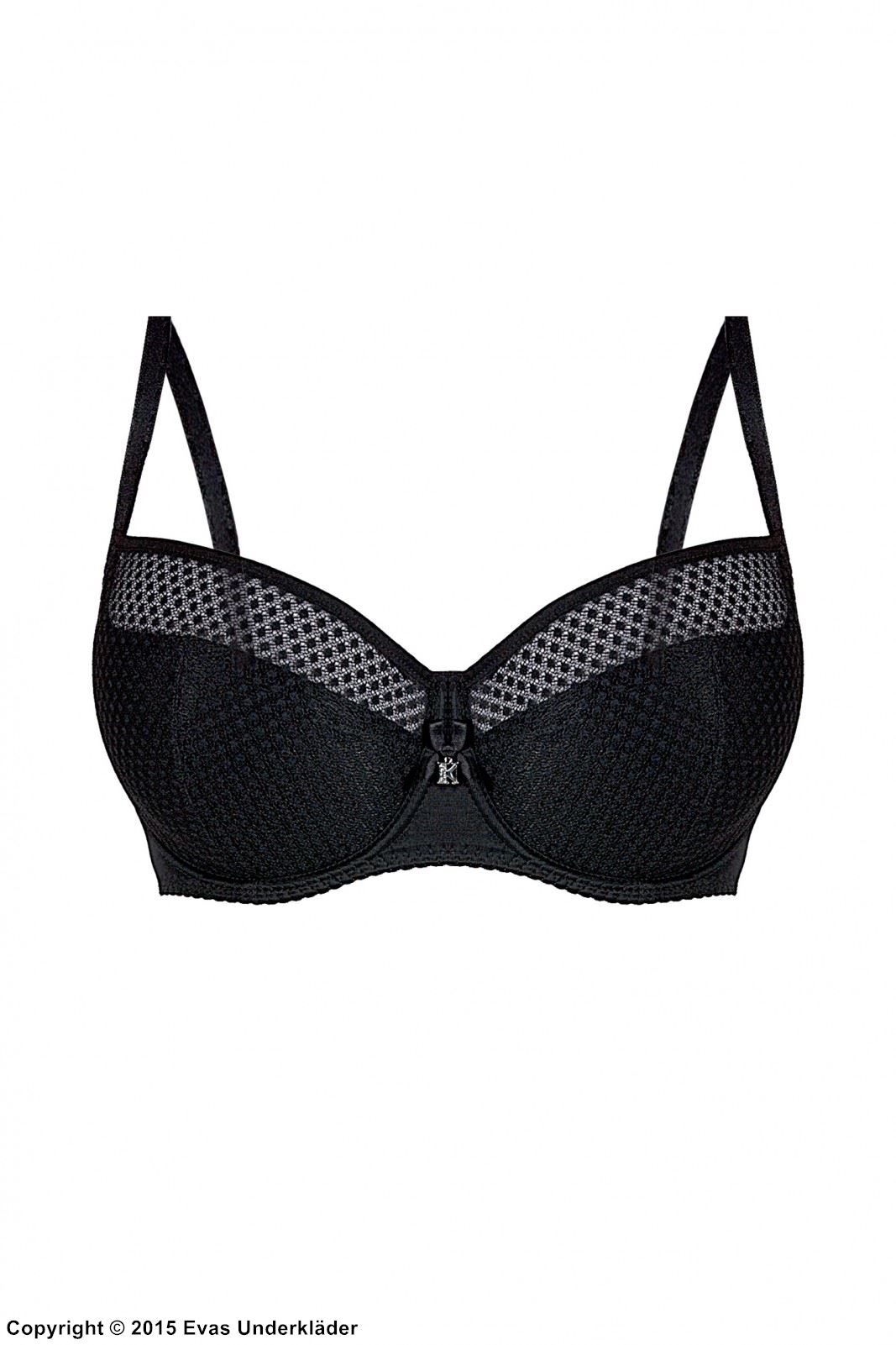 Classic bra, partially sheer cups, light pattern